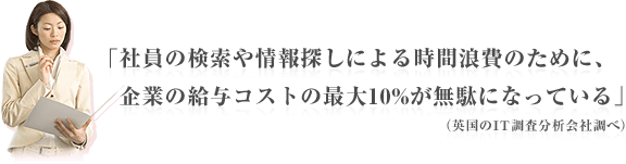「社内の検索や情報探しによる時間浪費のために、企業の給与コストの最大10%が無駄になっている」